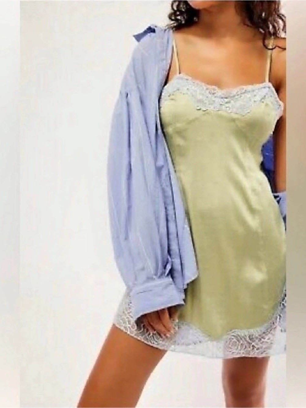 Free People Intimately Aries Rising Mini Slip Light Green & Blue